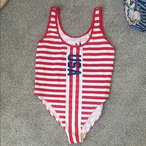 USA Striped Kids Swimsuit - Red and White